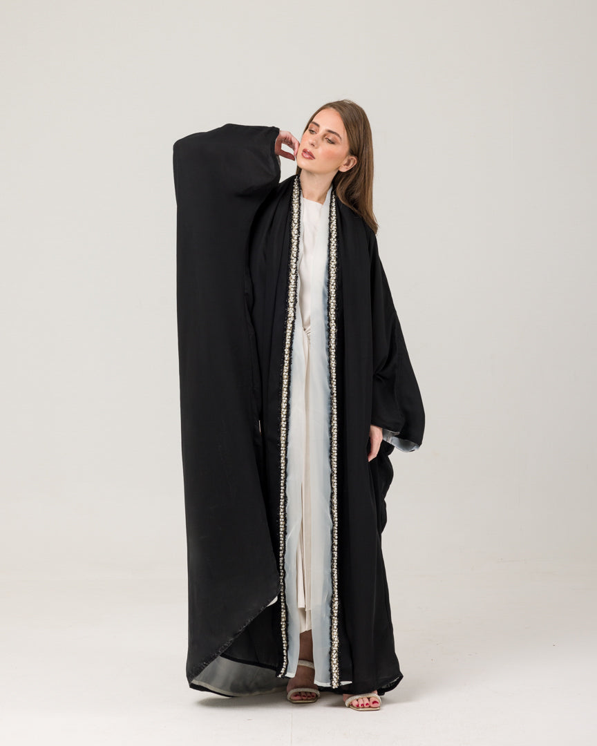 Pearl black and white abaya