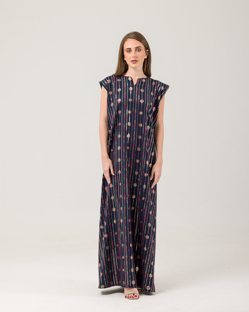 Navy linen Abaya with dress
