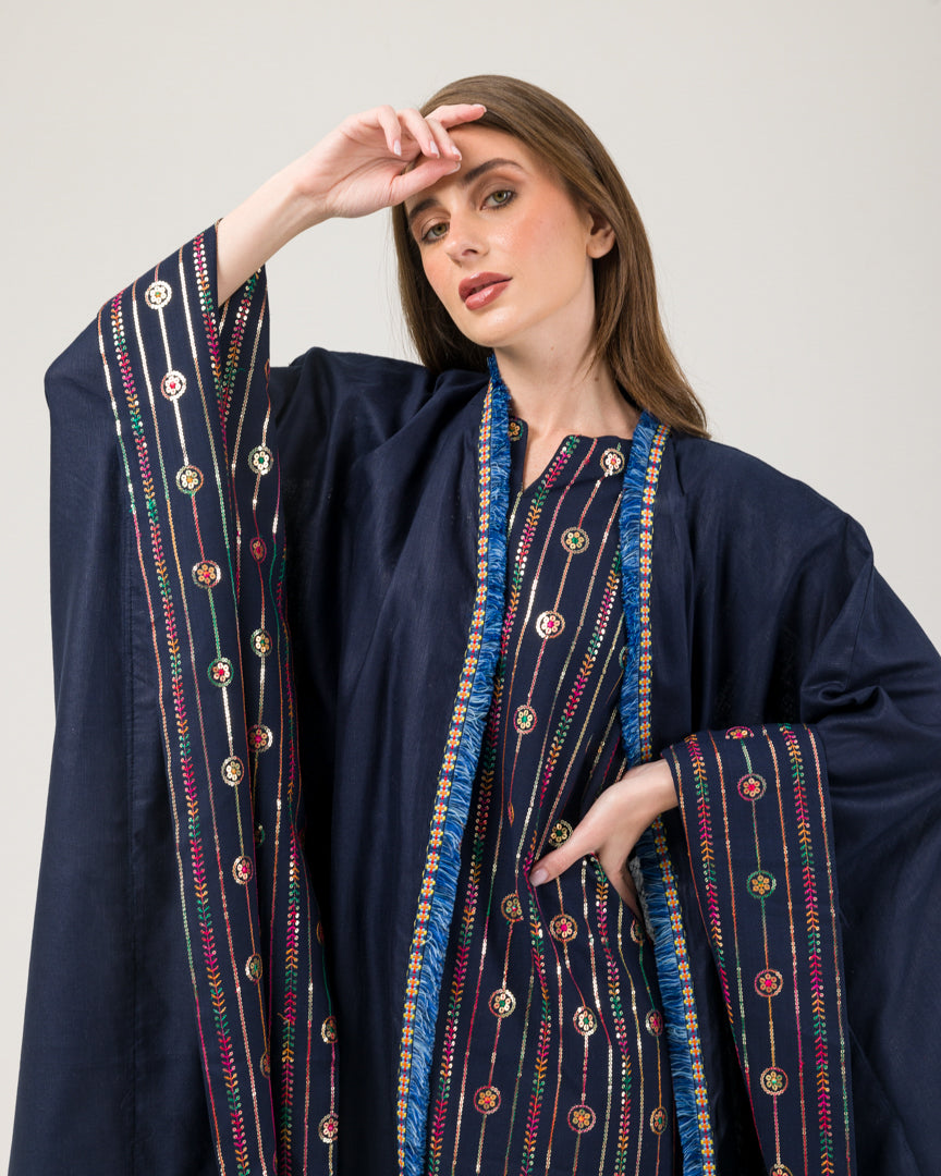 Navy linen Abaya with dress