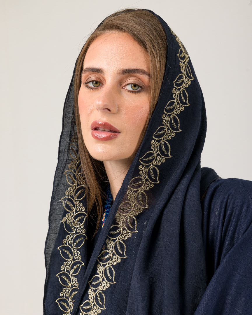 Navy linen Abaya with dress
