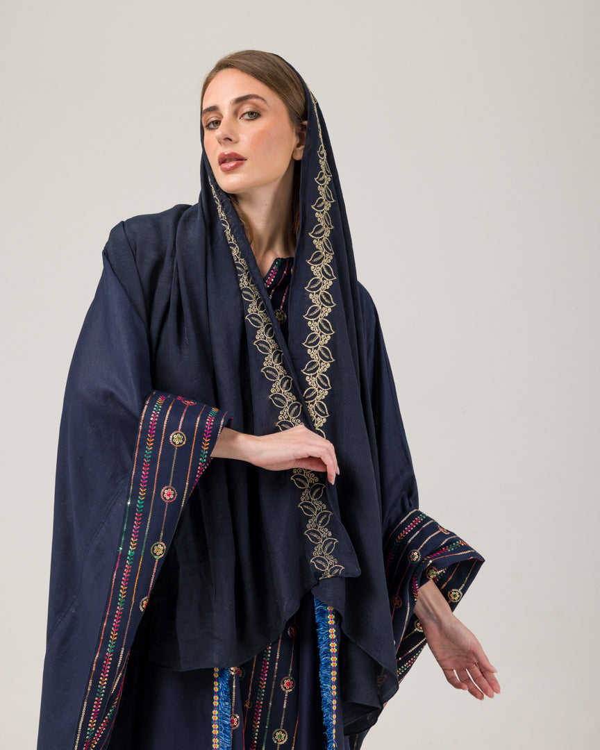 Navy linen Abaya with dress