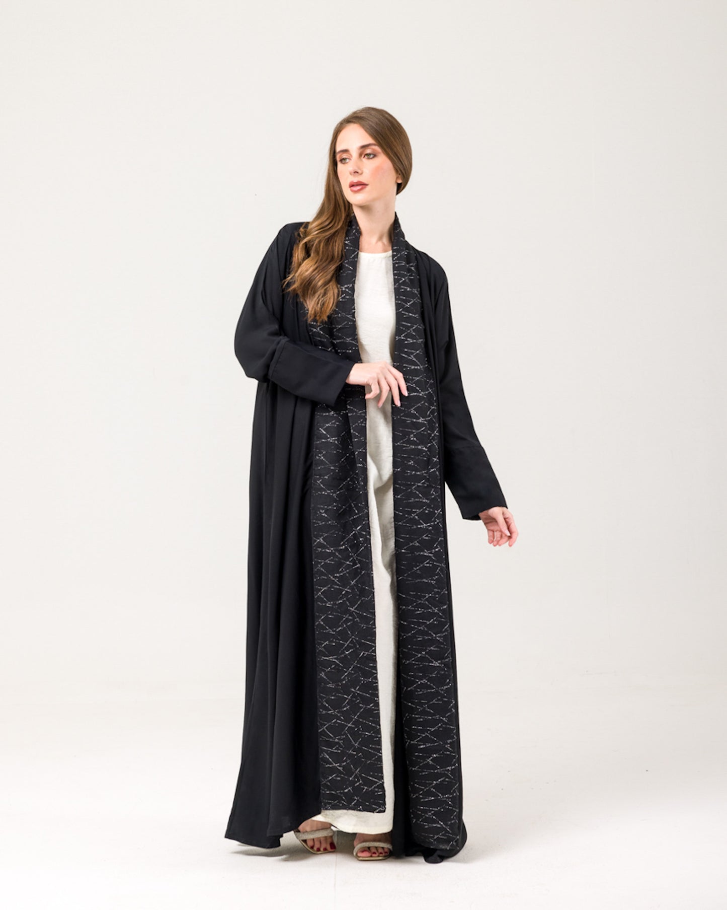 Black Abaya with Sliver embroidery