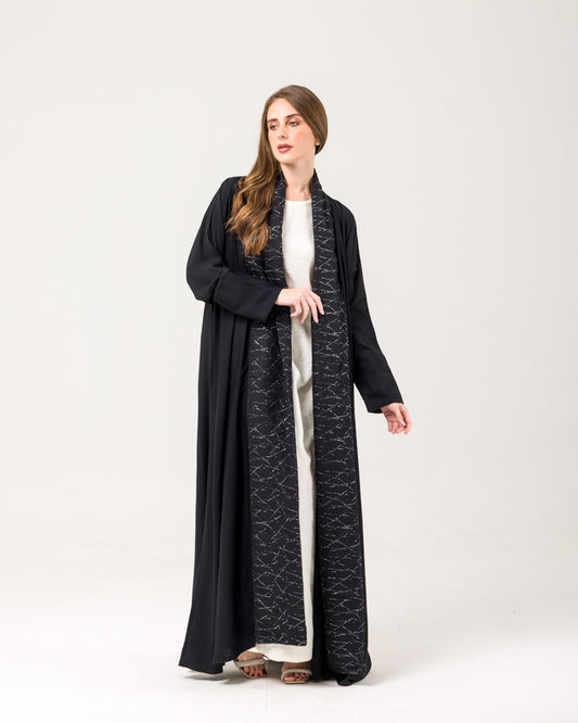 Black Abaya with Sliver embroidery