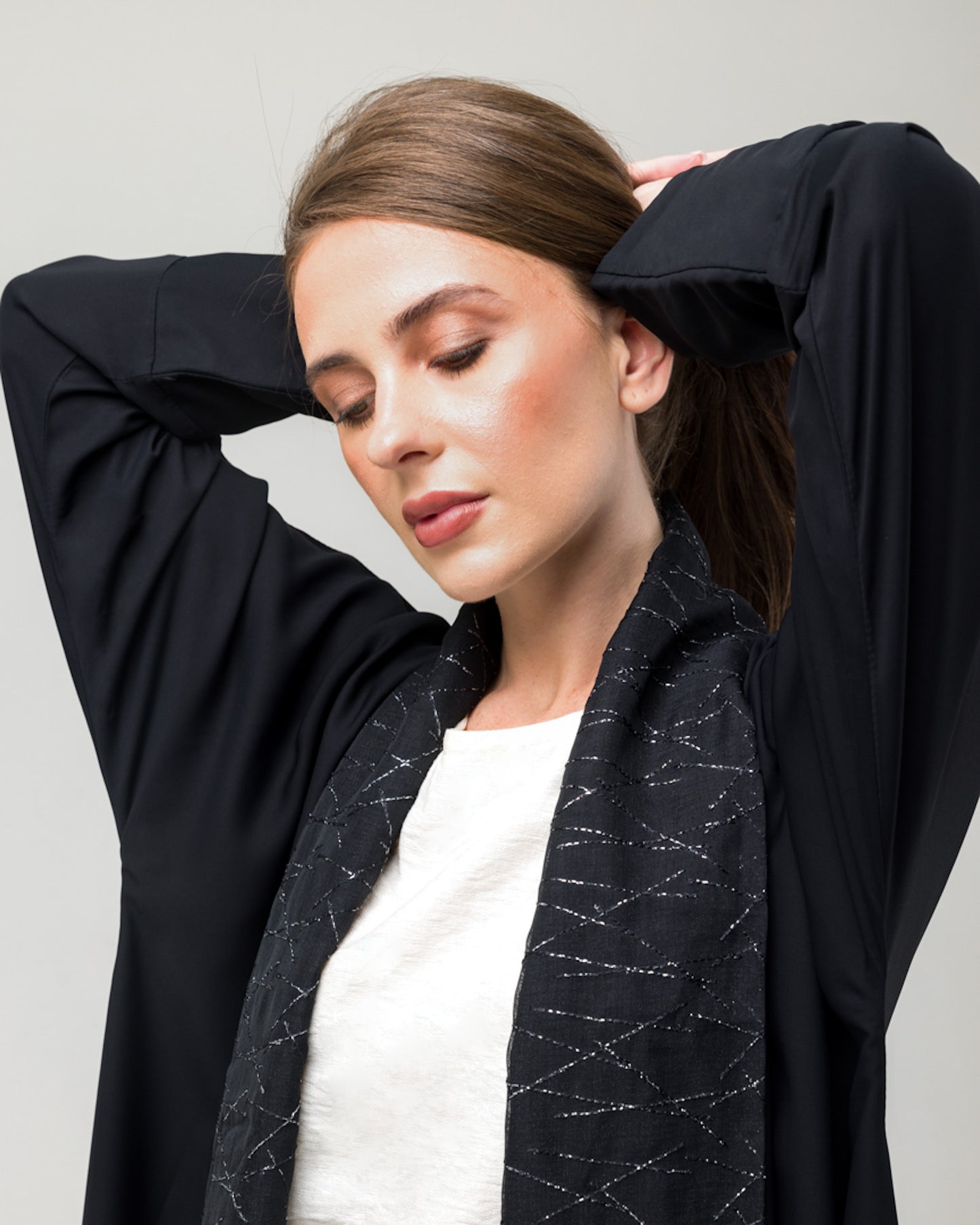Black Abaya with Sliver embroidery