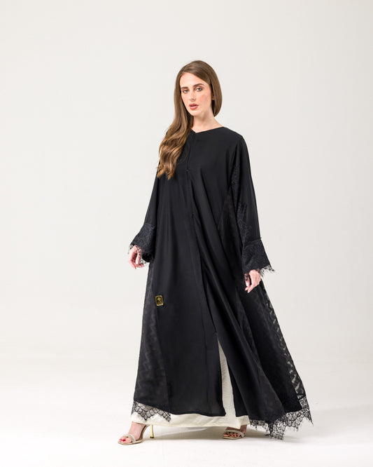 Black Abaya Indian chiffon with lace
