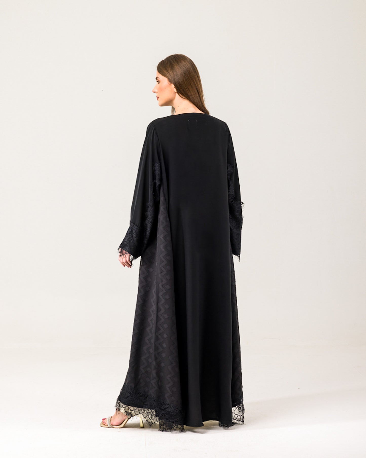 Black Abaya Indian chiffon with lace