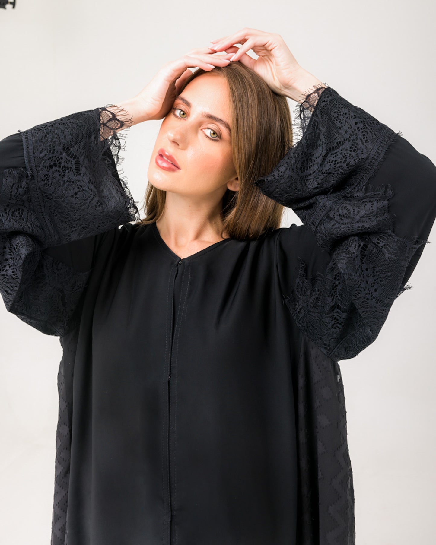 Black Abaya Indian chiffon with lace