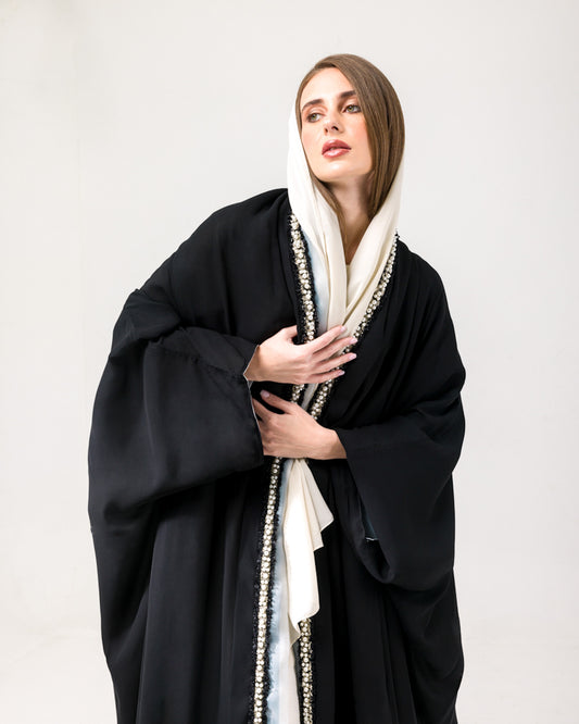 Pearl black and white abaya